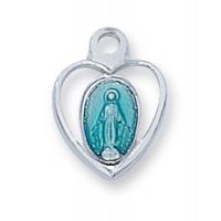 Sterling Silver Baby Blue Miraculous Medal 13" Rhodium Chain
