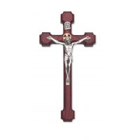 8 inch Cherry Stain Crucifix Silver