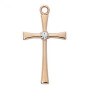 Rose Gold Sterling Silver Cross Medal W/crystal