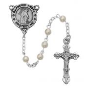 Pearl Guardian Angel Rosary w/Pewter Crucifix/Center