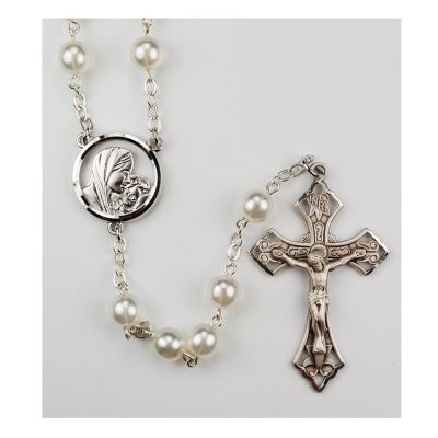 Sterling Silver 7mm White Pearl Rosary - 735365189403 - R143LF