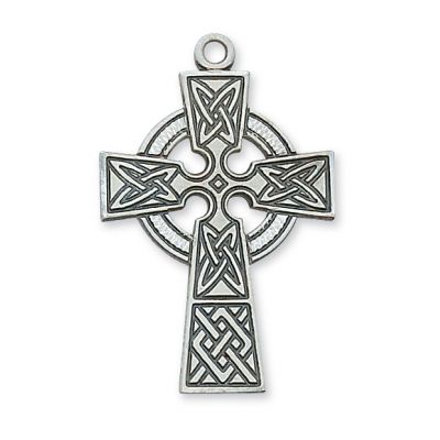 Sterling Silver 1-7/16 inch Celtic Cross 24 Necklace Chain & Box - 735365431762 - L9031