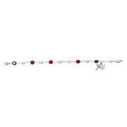 7 1/2in. Red/Pearl Holy Spirit Bracelet w/Rhodium Crucifix/Dove Medal