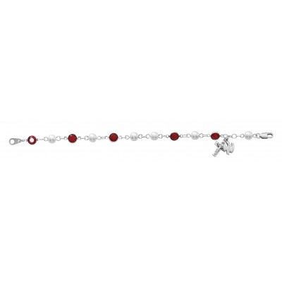 7 1/2in. Red/Pearl Holy Spirit Bracelet w/Rhodium Crucifix/Dove Medal - 735365545599 - BR269D