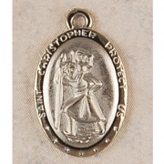 Rhodium Finish Saint Christopher Medal 24" Heavy Rhodium Chain