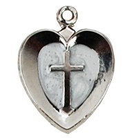 Rhodium Finish White Enamel Cross In Heart 18" Chain
