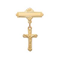 Gold Plated Sterling Silver Crucifix Baby Lapel Pin