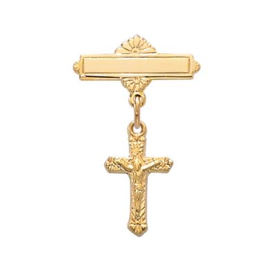 Gold Plated Sterling Silver Crucifix Baby Lapel Pin - 735365184835 - 466J