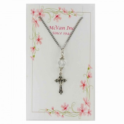 18in. Chain/Crystal Bead/Crucifix Pendant Necklace 735365502394 - NK142C