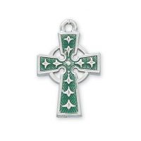 Rhodium Finish Enamel Celtic Cross 18 inch Necklace Chain