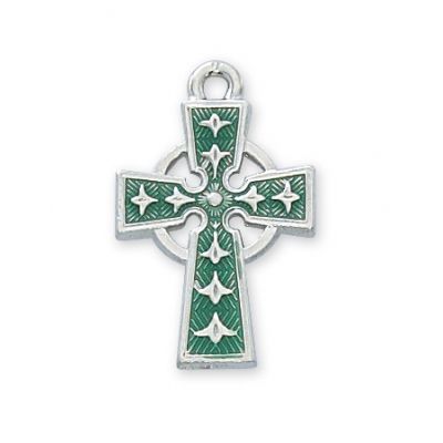 Rhodium Finish Enamel Celtic Cross 18 inch Necklace Chain 735365563975 - RC8083E