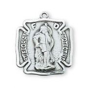 Small Pewter Saint Florian Medal w/24" Silver Tone Chain