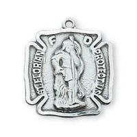 Small Pewter Saint Florian Medal w/24" Silver Tone Chain