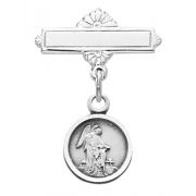 Sterling Silver Guardian Angel Rhodium Finish Baby Pin