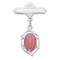 Sterling Silver Pink Miraculous Medal Rhodium Finish Baby Pin