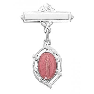 Sterling Silver Pink Miraculous Medal Rhodium Finish Baby Pin - 735365443864 - 432L