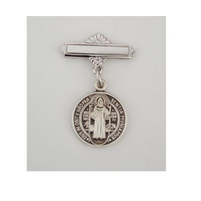 Sterling Silver St. Benedict Medal Baby Bar Pin - 735365507795 - 440LT