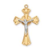 Gold Plated Silver 2-Tone 1 inch Crucifix 18in Necklace Chain