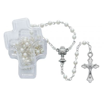White Pearl Communion Rosary 735365345359 - P208CB