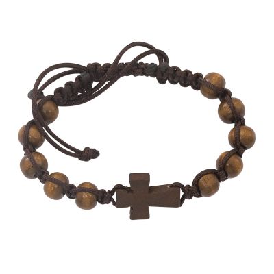 Dark Brown Cross Bracelet/Dark Brown Cord 735365492626 - BR688C