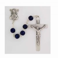 Blue Wood Beads Silver Ox Rosary -