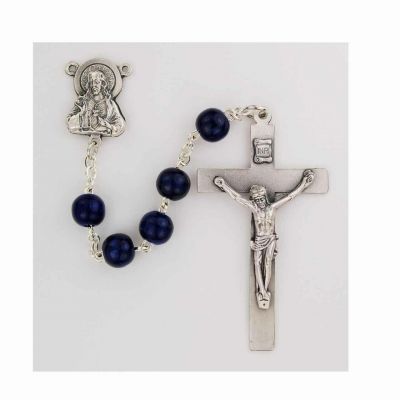 Blue Wood Beads Silver Ox Rosary - 735365511723 - P282R