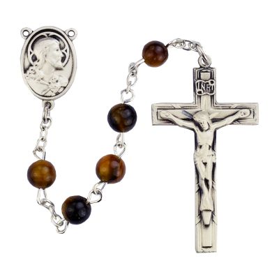 4x6mm Sterling Silver Brown Rosary w/Crucifix/Center - 735365754618 - R376LF