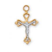 Gold Plated Sterling Silver 2-Tone Crucifix 16 inch Necklace Chain