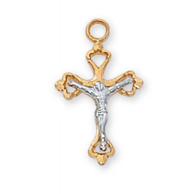 Gold Plated Sterling Silver 2-Tone Crucifix 16 inch Necklace Chain - 735365202416 - JT8017