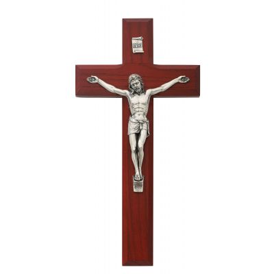 8 inch Beveled Cherry Wall Crucifix Silver Corpus - 735365551651 - 81-13
