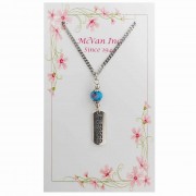 18in. Chain/Aqua Bead/Blessed Pendant Necklace -