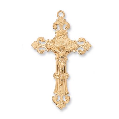 Gold Plated Sterling Silver Crucifix 24 Inch Necklace Chain/Gift Box - 735365183555 - J5017