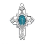 Rhodium Finish Enamel Miraculous Medal 20 inch Necklace Chain