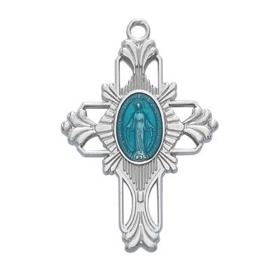 Rhodium Finish Enamel Miraculous Medal 20 inch Necklace Chain - 735365294459 - RC678E