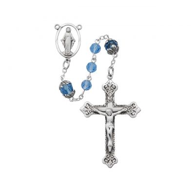 6mm Blue Crystal Beads/8mm Capped Our Father Beads Rosary - 735365502226 - R611F