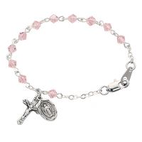 5 1/2 inch Rose Bead Baby Bracelet Silver Crucifix/Miraculous Medal