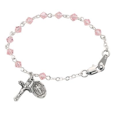 5 1/2 inch Rose Bead Baby Bracelet Silver Crucifix/Miraculous Medal - 735365479511 - BR121