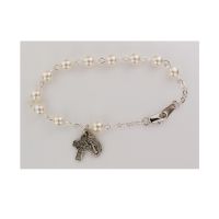 7 1/2" Celtic Cross/Glass Pearl Beads Bracelet