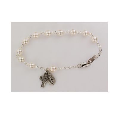 7 1/2" Celtic Cross/Glass Pearl Beads Bracelet - 735365515554 - BR570D