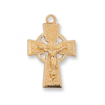 Gold Plated Sterling Silver Celtic Crucifix 18 inch Necklace Chain - 735365266005 - J8084