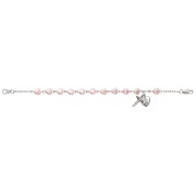 6 1/2 inch Pink Heart Bracelet Silver Crucifix/Miraculous Medal