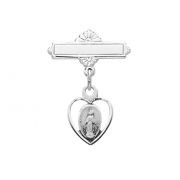 Sterling Silver Heart Miraculous Medal Baby Pin