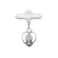 Sterling Silver Heart Miraculous Medal Baby Pin