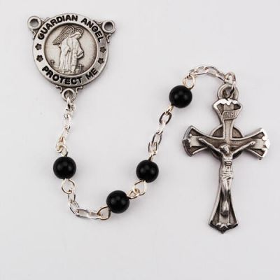 Black Guardian Angel Rosary w/Pewter Crucifix/Center - 735365778911 - R374DG