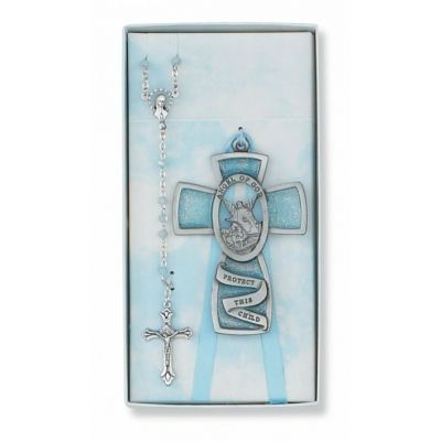 Blue Guardian Angel Pewter Cross/Rosary Set - 735365532179 - BS9