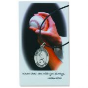 Boys Baseball Prayer Card Set Pewter Metal w/Leather Cord