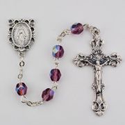 Dark Amethyst Beads/February Rosary Silver Oxide Crucifix/Center