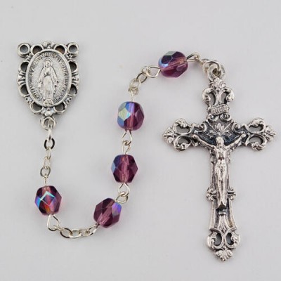 Dark Amethyst Beads/February Rosary Silver Oxide Crucifix/Center - 735365997718 - R391-DAKF