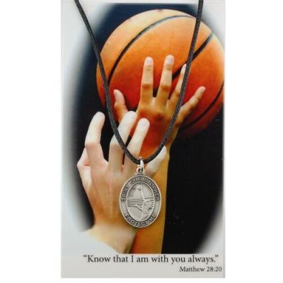 Girls Basketball Prayer Card Set Pewter Metal w/Leather Cord 2Pk - 735365415380 - PSD671BK
