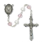 Pewter 5mm Pink Pearl Heart Rosary w/Pewter Crucifix/Chalice Center